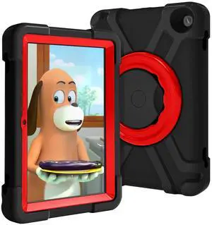 AKABEILA Tablet Case for Amazon Fire HD 8 2020/2022Rugged Kids Case with Stand Lightweight Shockproof Kids Friendly Tablet Cover Black+Red