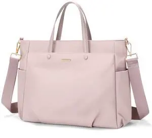Laptop Tote Bag 15.6 Inch, Computer Shoulder Bag Large Work Tote Bag for Women, Laptop Carrying Case Stylish Handbag for Business Travel (Pinkish Grey)