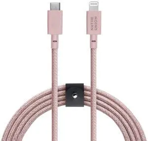 Native Union Belt Cable USB-C to Lightning - 10ft Ultra-Strong Reinforced Cable [MFi Certified] for iPhone 14, Phone 14 Plus, iPhone 14 Pro, iPhone 14 Pro Max, iPhone 13 and Earlier (Rose)