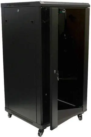 NavePoint 22U Server Cabinet Wall Mount Rack Enclosure with Caster Wheels, 2 Fans, Locking Glass Door, Removable Side Panels  22U Network Cabinet 23.6 Deep, 19 Server Rack for A/V Equipment