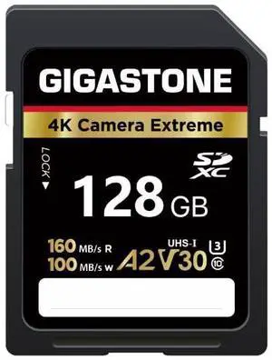 [5-Yrs Free Data Recovery] GIGASTONE 128GB SD Card, 4K Camera Extreme, A2 V30 U3 C10 SDXC Memory Card High Speed, Compatible with Canon Pentax Kodak Olympus Digital Camera