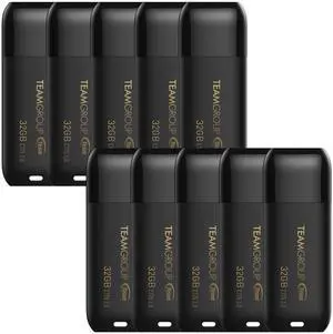 TEAMGROUP C175 32GB 10 Pack USB 3.2 Gen 1 (USB 3.1/3.0) Flash Thumb Drive, External Data Storage Memory Stick Compatible with Computer/Laptop Matte Black TC175332GB23