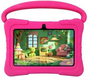 SAIWAN 7 inch Kids Tablet with Shockproof Case, 1GB RAM 16GB ROM, Android Toddler Tablet with Bluetooth, WiFi, GMS, Parental Control, Educational, Games(Pink)