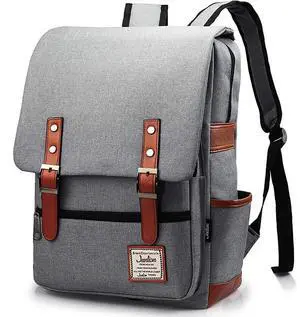 Junlion Vintage Laptop Backpack Gift for Women Men, School College Slim Backpack Fits 15.6 inch MacBook Gray