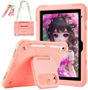 for iPad (A16) 11th Generation 11 Inch 2025/iPad 10th Generation Case 10.9 Inch 2022 with 360 Rotating Grip Magic Stand,Pen Slot/Key Chain/Shoulder Strap,Case for iPad 10th Gen (Pink)