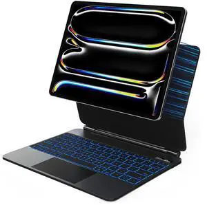 Foeytaody iPad Pro 13 inch Case 2024 with Keyboard (M4), Magic Keyboard for iPad Pro 13 - Multi-Touch Trackpad, Easy-Set Magnetic Stand, 7 Colors Backlit with Battery Small LCD Display