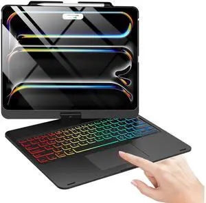 Touch Keyboard Case for iPad Pro 13-inch (M4, 2024), iPad Air 13-inch (M3 2025/M2 2024), iPad Pro 12.9 (6th/5th/4th/3rd Gen)360° Rotatable Trackpad Keyboard,7-Color Backlit,Pencil Holder, Black