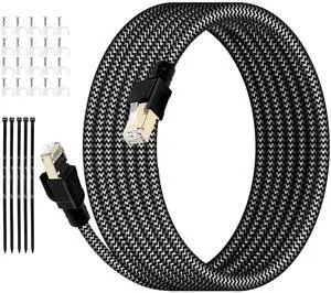 HUO JI Cat8 Ethernet Cable 65FT - 40Gbps 2000MHz High Speed LAN Cable with Gold-Plated Connectors Shielded for Indoor/Outdoor Use