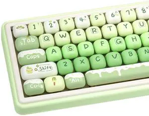 GEKUCAP Thick PBT Keycaps Set, Cute Green Keycap MOG Profile, 5 Side Dye-Sublimation Round Keycaps 140 Keys, Custom Kawaii Keyboard Key caps Set for for Cherry Gateron MX Swithes Mechanical Keyboards