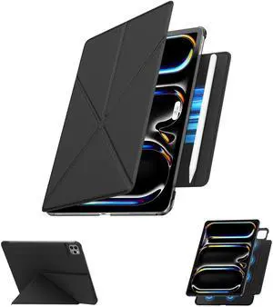 for iPad Pro 13 inch Case M4 2024, Slim Powerful Magnetic Attachment Full Corner Protective iPad Case with Auto Wake/Sleep and Hidden Pencil Holder (Midnight Black, iPad pro 13 inch)