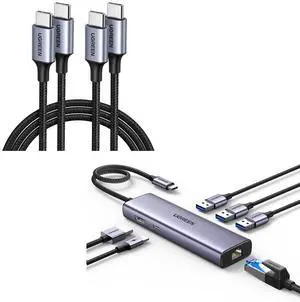 UGREEN Revodok 6-in-1 USB C Hub Bundle with 60W USB C Cable 2-Pack 3.3FT