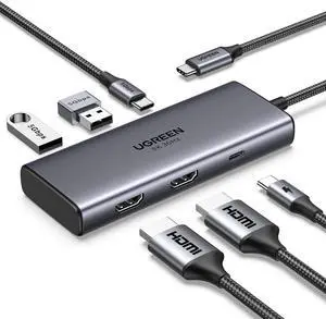 UGREEN Docking Station, Revodok 206 USB C Hub (6-in-1) with Dual 4K@60Hz, Single 8K@30Hz, 100W Power Delivery, 3X 5Gbps USB Data Ports, USB-C Dock for Thinkpad, HP, Dell Laptops and More