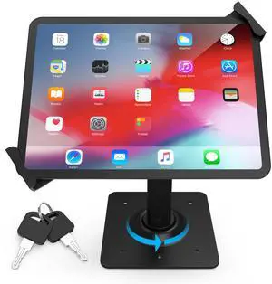 Keuvirya Aluminum Tablet Kiosk Stand, Anti-Theft iPad POS Locking Holder Mount for 7.9"-11" Tablets, 360° Swivel Bracket & Base, Security Countertop Desk Stand for iPad, iPad Pro/Air, Samsung Tablets
