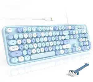 MOFII Computer Keyboards Wired, Plug Play USB Full Size Typewriter Keyboard, Cute Colorful Aesthetic Keyboard with Foldable Stands for Windows PC Laptop (Blue Colorful)
