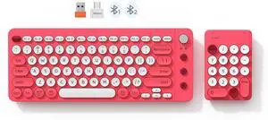 Meetion Gamer Portable Bluetooth Colorful Computer Keyboards, Wireless Spilt Ergonomic Keyboard with Separate Numeric Keypad, Mini Numeric Keypad for Accountants/Left-Handed User,Pink