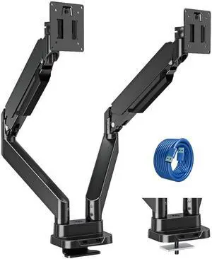 ErgoFocus Dual Monitor Mount Fits Max 39" Computer Screen, Hold 4.4-33 lbs Each Ultrawide Desk Mount, Adjustable Gas Spring Double Monitor Arm, Monitor Stand for 2 Monitors with USB, VESA