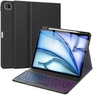 Supveco Keyboard Case for iPad Air 13 Inch (M3 2025,M2 2024) & iPad Pro 12.9 Inch 6th/5th Gen with Pencil Holder-7 Colors Backlit Wireless Detachable Folio Keyboard Cover-PureBlack
