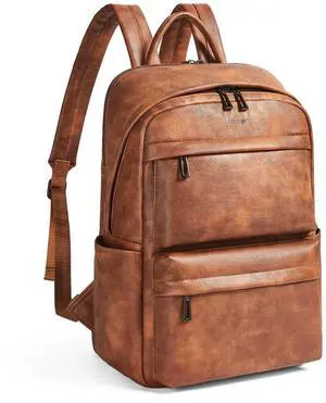 tiamyi Leather Backpack for Women Travel Back pack with 15.6 inch Laptop Compartment, Vintage Ladies Computer Backpack, Brown