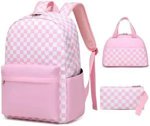 Sunborls Teens Girls Lightweight and Large Capacity Waterproof Bookbags Backpack with Lunch Box and Pencil Case 3 in 1 Back To School Gift Bookbag Casual Daypack Travel Laptop BackpackPlaid Pink