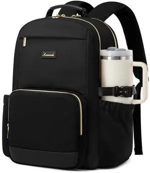 LOVEVOOK Laptop Backpack for Women with Pouch Pocket for Large Capacity Cup,17 Inch Laptop Computer Bag Travel Backpack Purse,Waterproof Work Business Backpack College Teacher Bags,Black