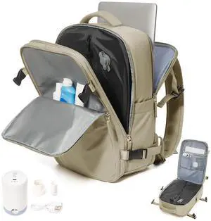 Large Vacuum Travel Backpack Airback Vacpack Vacuum Compression Seal Bags with Pump Flight Approved Carry on Luggage Personal item Travel Bag Laptop Backpack with Shoe Compartment Khaki