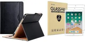 ProCase iPad Pro 9.7 Black Stand Folio Case Bundle with 2 Pack iPad 9.7 2018 & 2017 / iPad Pro 9.7 / iPad Air 2 / iPad Air Tempered Glass Screen Protectors