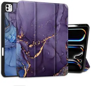 DONGKE for iPad Pro 13 inch M4 Case 2024 - [Built-in Pencil Holder Supports Pencil Pro and Pencil USB-C] Ultra Thin Soft TPU Back Cover with Trifold Stand Support Auto Wake/Sleep - Abstract Marble