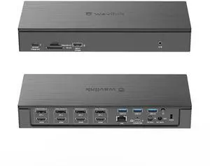 WAVLINK DisplayLink Laptop Docking Station - Quad Monitor 5K/4K@60Hz, 100W Charging - Thunderbolt 4/3, USB-C/A - M1 M2 Mac/Windows/Chrome/Ubuntu - 4 HDMI, 4 DP, 180W Power, SD 4.0 CR, 2.5Gbps LAN