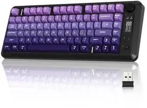 ZIYOU LANG M75 Wireless Gaming Keyboard, RGB Backlit Rechargeable 2000mAh Battery, Small Membrane But Mechanical Feel Keyboard with Smart Display & Knob, PBT Gradient keycaps for PC, MAC-Grape Purple