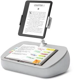 ERGONOV Lap Beanbag Cozy Kindle Pillow Stand for Bed with Adjustable Arm, 360° Tablet Holder, Fits 4.7"-13" Kindle, iPad, Phone, Laptop, Lap Desk for Hands Free Reading in Bed, Couch, Sofa(Light gary)