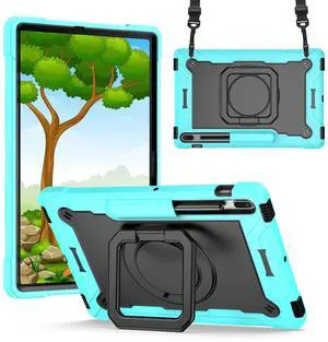 Galaxy Tab S8 Plus Case/Galaxy Tab S7 FE 5G Case Kids/S7 Plus Case 12.4 inch, Dteck Rugged Shockproof Case with Handle & 360°Swivel Kickstand Case for Samsung Tab S8 Plus/S7+/S7 FE 12.4", Aqua & Black