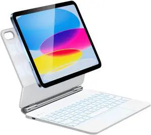 HOU Keyboard Case for iPad A16 11/10, Magnetic Magic-Stand, Floating Design, Durable Spindles, Multi-Touch Trackpad, 7 Colors Backlit, Stain Resistant PU, Bluetooth