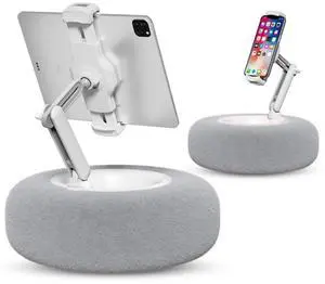 Viozon Tablet Stand Pillow, Compatible with 4.7"-13" Phone/Tablet, iPad, iPhone, Samsung, Google, Kindle, 360°Adjustable Phone Holder for Bed with Soft Plush Fabric, and Detachable Bowl, Grey