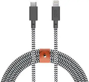 Native Union Belt Cable USB-C to Lightning - 10ft Ultra-Strong Reinforced Cable [MFi Certified] for iPhone 14, Phone 14 Plus, iPhone 14 Pro, iPhone 14 Pro Max, iPhone 13 and Earlier (Zebra)