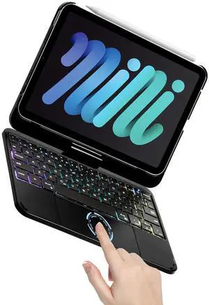 Hotkesa iPad Mini 7 Keyboard Case 2024 (8.3 inch) Rainbow Backlit Wireless,360 Rotatable with Touchpad, Seven-Color Backligh,Compatible with iPad Mini 7th/6th Generation(iPad Mini 6/7 Black)