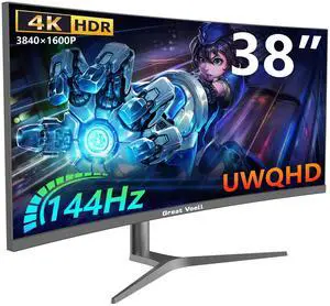 Great voell 38-Inch Ultrawide Curved Gaming Monitor  144Hz, UWQHD 3840x1600, 1ms Response, AMD FreeSync, HDR, 99% sRGB, Anti-Blue Light, VESA Mount, HDMI 2.0 & DP 1.4  Adjustable Stand