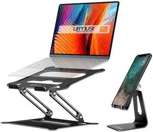 Urmust Adjustable Laptop Stand Black + Adjustable Phone Stand Black