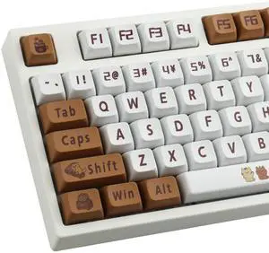 Hyekit PBT Keycaps - 129 Keys Cat Coffee Design, Dye-Sublimation, XDA Profile, Custom Keycaps for Cherry Gateron MX Switches Mechanical Keyboards