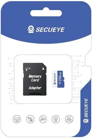 SECUEYE 256GB TF Memory Card with Adapter Class 10 FAT32 High Speed Reading/Writing 24/7 Video Recording for Security Camera Dash Cam (256GB + Adapter)