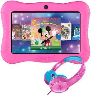 Contixo 7 inch Kids Tablet Bundle - Ages 3-7, Android Tablets and Kids Headphones, with 50+ Disney Storybooks & Stickers (Value $200), 32GB ROM, Android 11, Learning Tablet for Kid - Pink