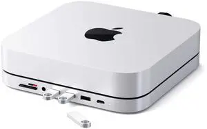Satechi USB C Hub - Type-C Aluminum Stand & Hub - USB-C Data Port, Micro/SD Card Readers, USB 3.0 & Headphone Jack Port - for Mac Studio, Mac mini M2/M1 (Not Compatible with M4) - Silver