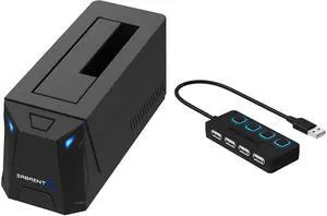 Sabrent USB 3.0 to SATA External Hard Drive Docking Station + 4-Port USB 2.0 Hub with Individual LED lit Power Switches