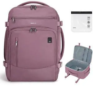 ECOHUB Travel Backpack for Women, 18x14x8 Spirit Airlines Personal Item Bag with Clear Toiletry Bag, Laptop Carry on Backpack with USB Port, Airline Approved Under Seat 14 Pockets 30L, Pink