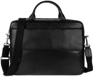 Time Resistance Leather Briefcase - Italian Handmade Laptop Bag for Men and Women - Professional Leather Computer Briefcase (Black)