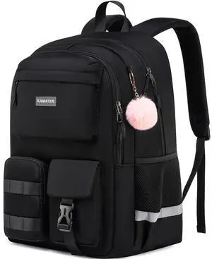 School Backpack for Teen Girls & College Students - 15.6 Inch Large Laptop Computer Backpack - Middle High to College Bookbag with 2 Compartments & Ergonomic Straps Mochilas, Black
