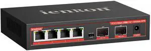 IenRon 4 Ports 2.5Gb PoE Switch with 2-Port 10Gb SFP+ Ethernet, 6*2.5G POE +2*10G SFP Switches, 65W Fanless Metal IEEE802.3af/at Wall Mountable for IP Cameras/ AP/NAS/Security System for Home/Office