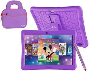 Contixo K102 10" Kids Tablet Bundle - HD Learning Tablet & Sleeve Bag for Kids Ages 3-7, Includes Disney eBooks ($350 Value), Parental Controls, Dual Camera, Android OS - Purple