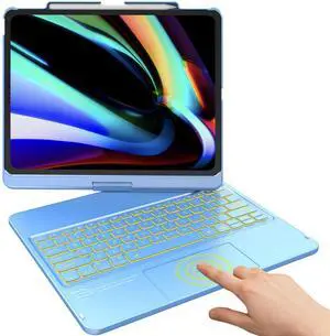 TQQ iPad Air 13 Inch Case Keyboard (M3 2025 / M2 2024), iPad Pro 12.9 (6th, 5th, 4th, 3rd Gen) Keyboard - 360° Rotatable, 7-Color Backlight, Multi-Touch Trackpad, Thin & Light (Blue)