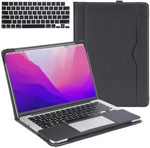 TYTX Compatible with MacBook Pro 14 Inch Leather Case 2024 2023 2022 2021 Release M4 A3112 A3185 A3401 M3 A2918 A2992 M2 A2779 M1 A2442, Protective Folio Book Cover with Keyboard Cover, Black