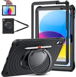 Temdan Case for iPad (A16) 11th Generation 11 Inch 2025/iPad 10th Generation 10.9 Inch, 360° Rotating Stand & Handle,Shoulder Strap Pencil Holder,Heavy Duty Shockproof Rugged Protective Case, Black